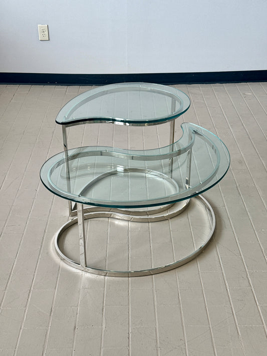 Vintage Chrome and Glass Yin Yang Table Pair