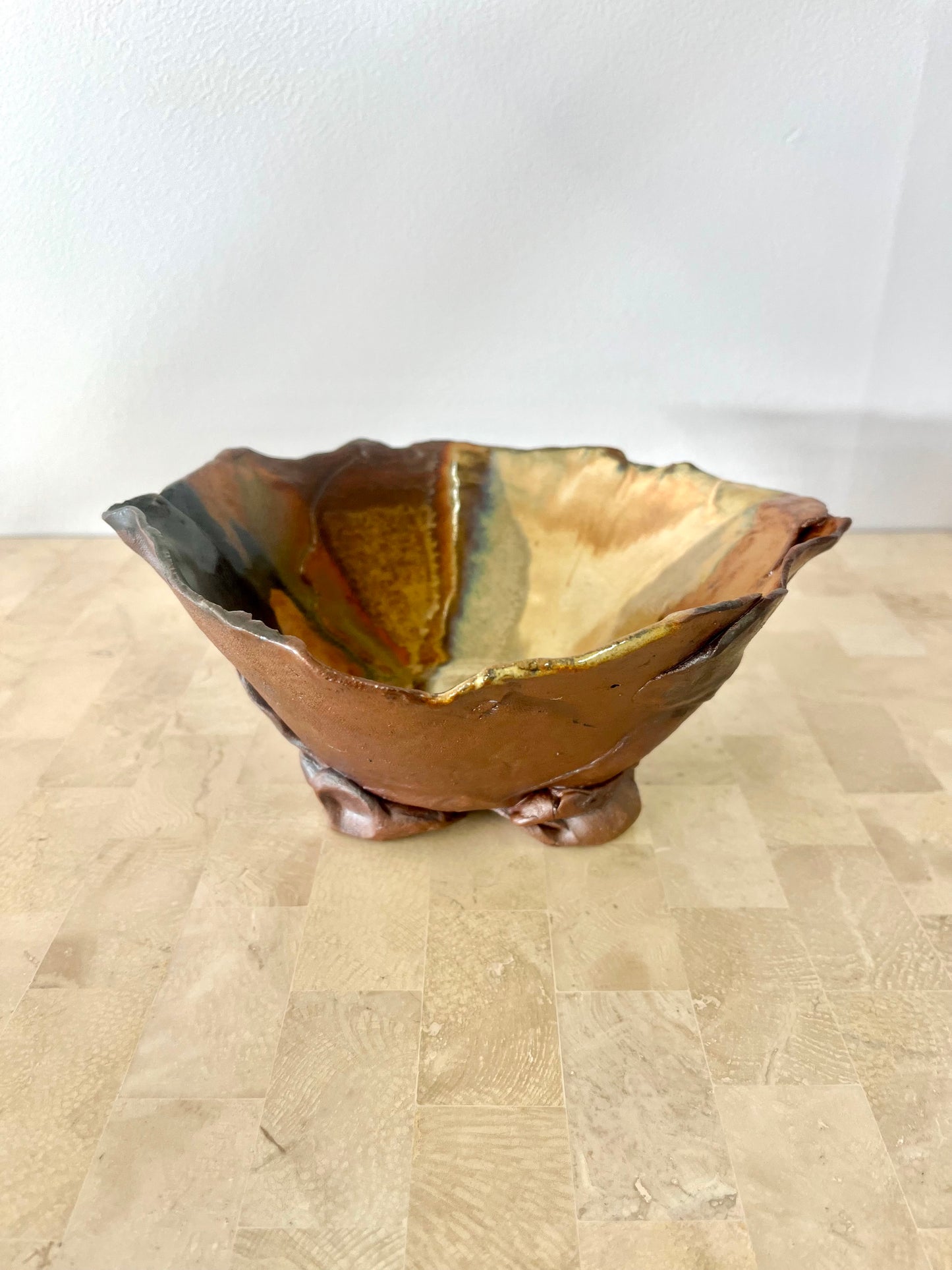 Rustic Studio Pottery Glazed Footed Bowl