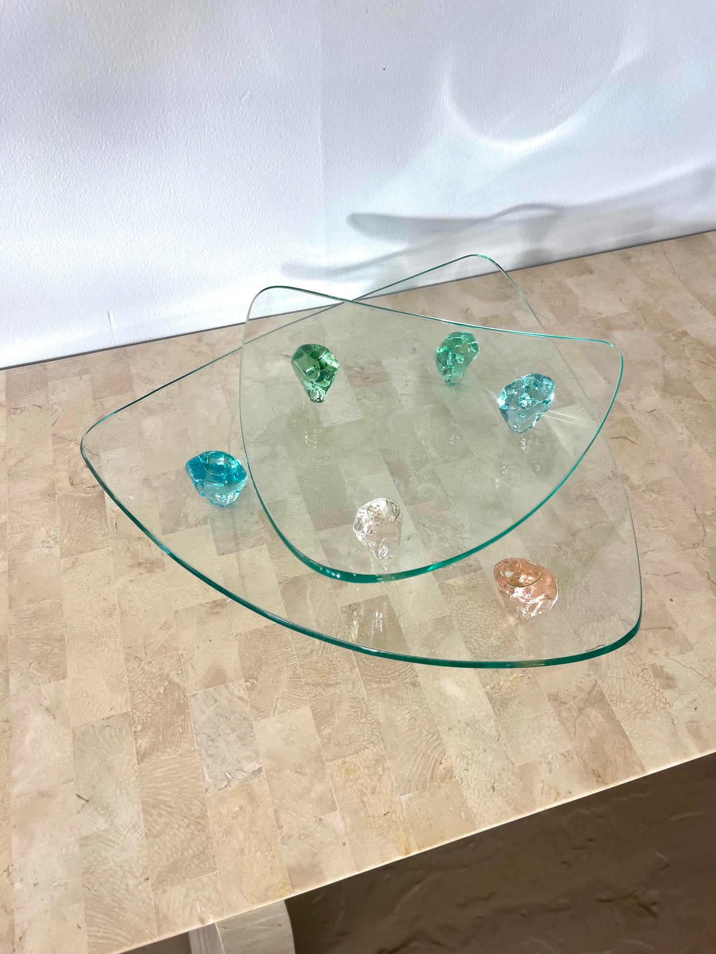 Vintage Triangle Shaped Gem Footed Glass Platters