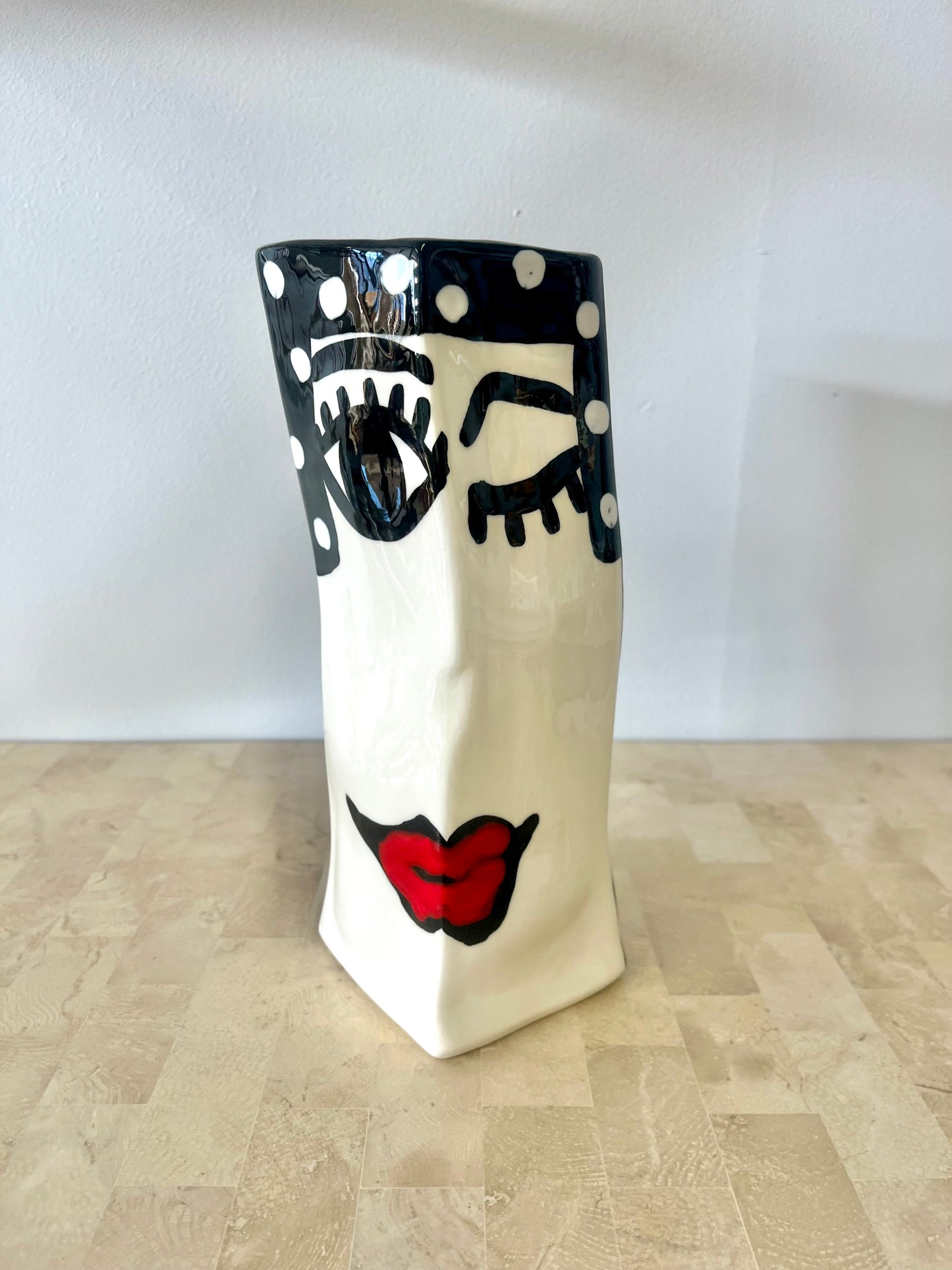 Vintage Jarilynn Babroff Whimsical Ceramic Winking Face Vase