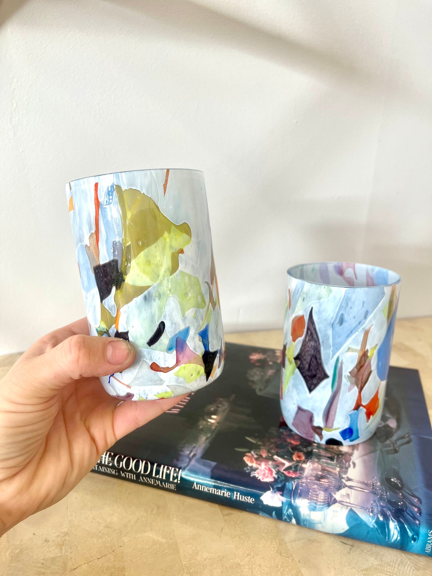 Murano-style Terrazzo Glass Tumbler Pair