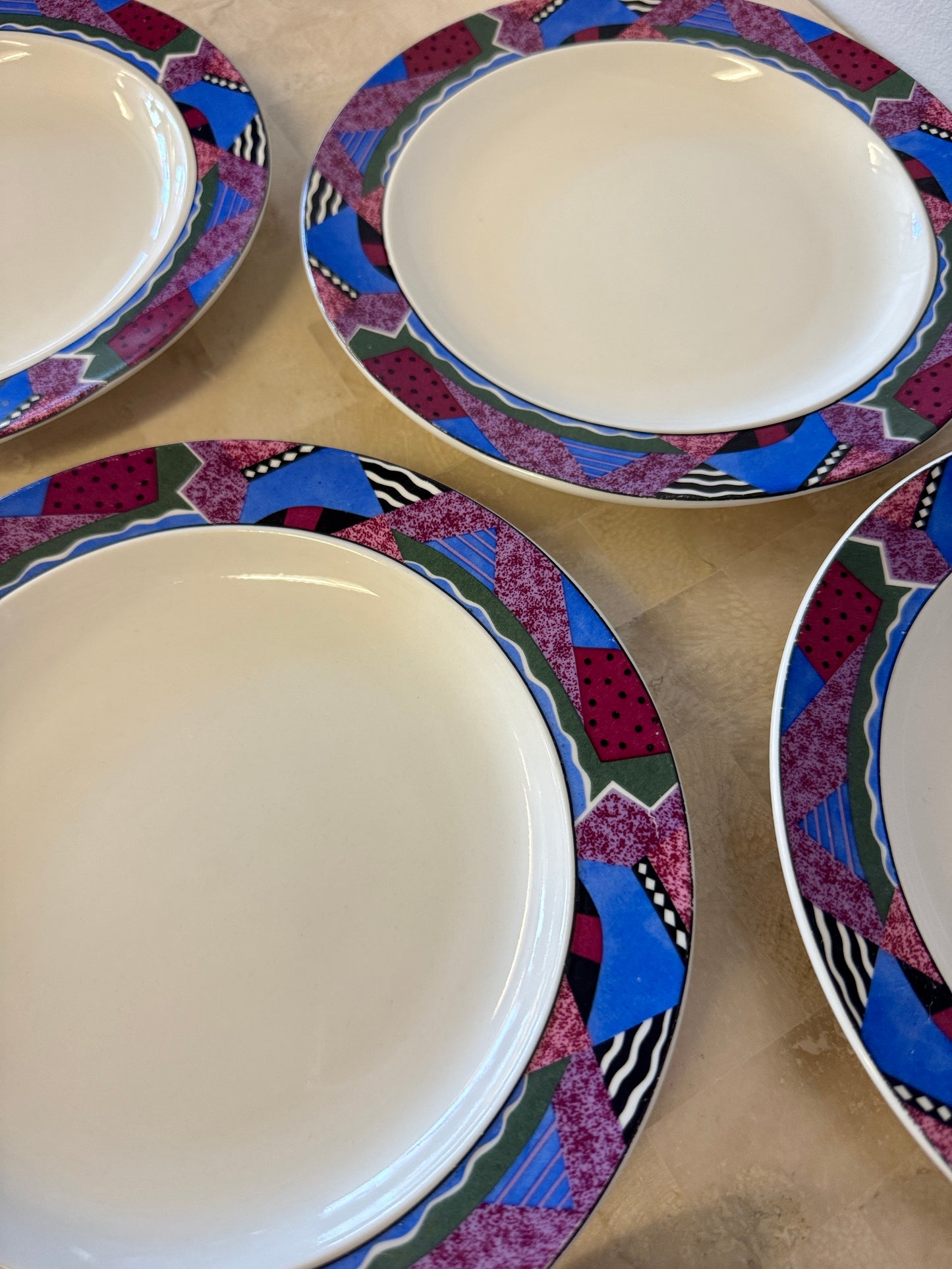 Set Five Vintage 1994 Memphis Style Majesticware “Twilight” Salad Plates