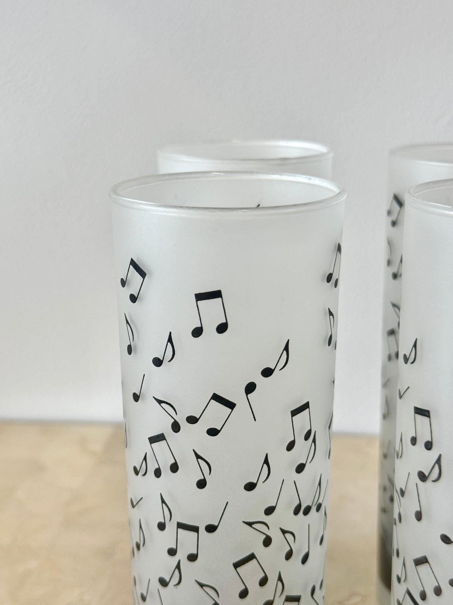 Vintage Albert Elovitz Frosted Musical Note Highball Glasses