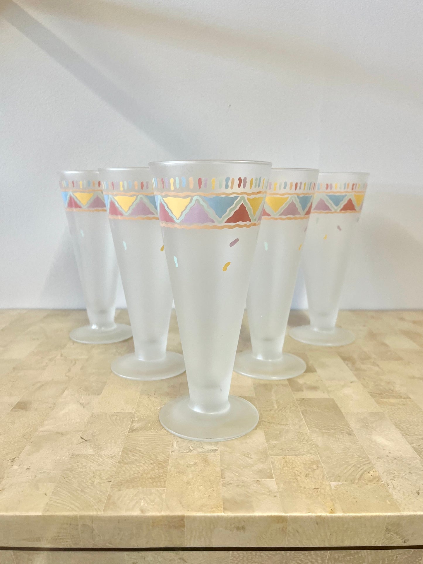 Vintage Frosted Southwest Style Pilsner Glasses, S/5