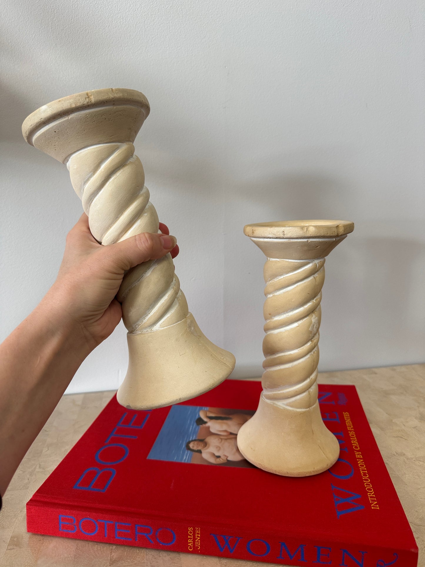 Vintage 1997 Spiral Plaster Candlesticks