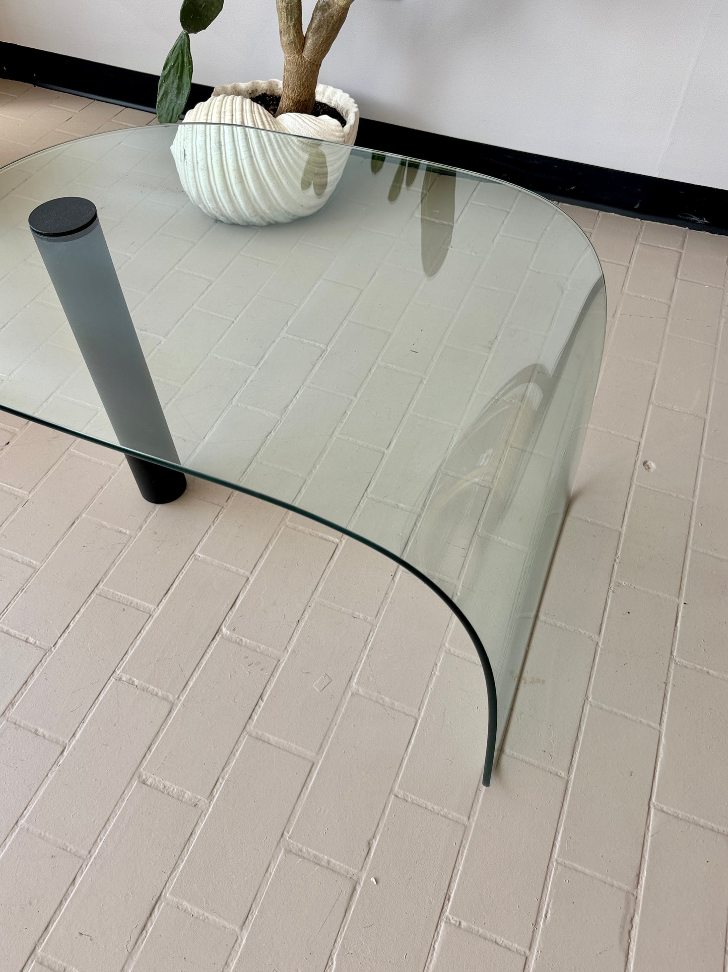 Postmodern Glass and Iron Waterfall Accent Table