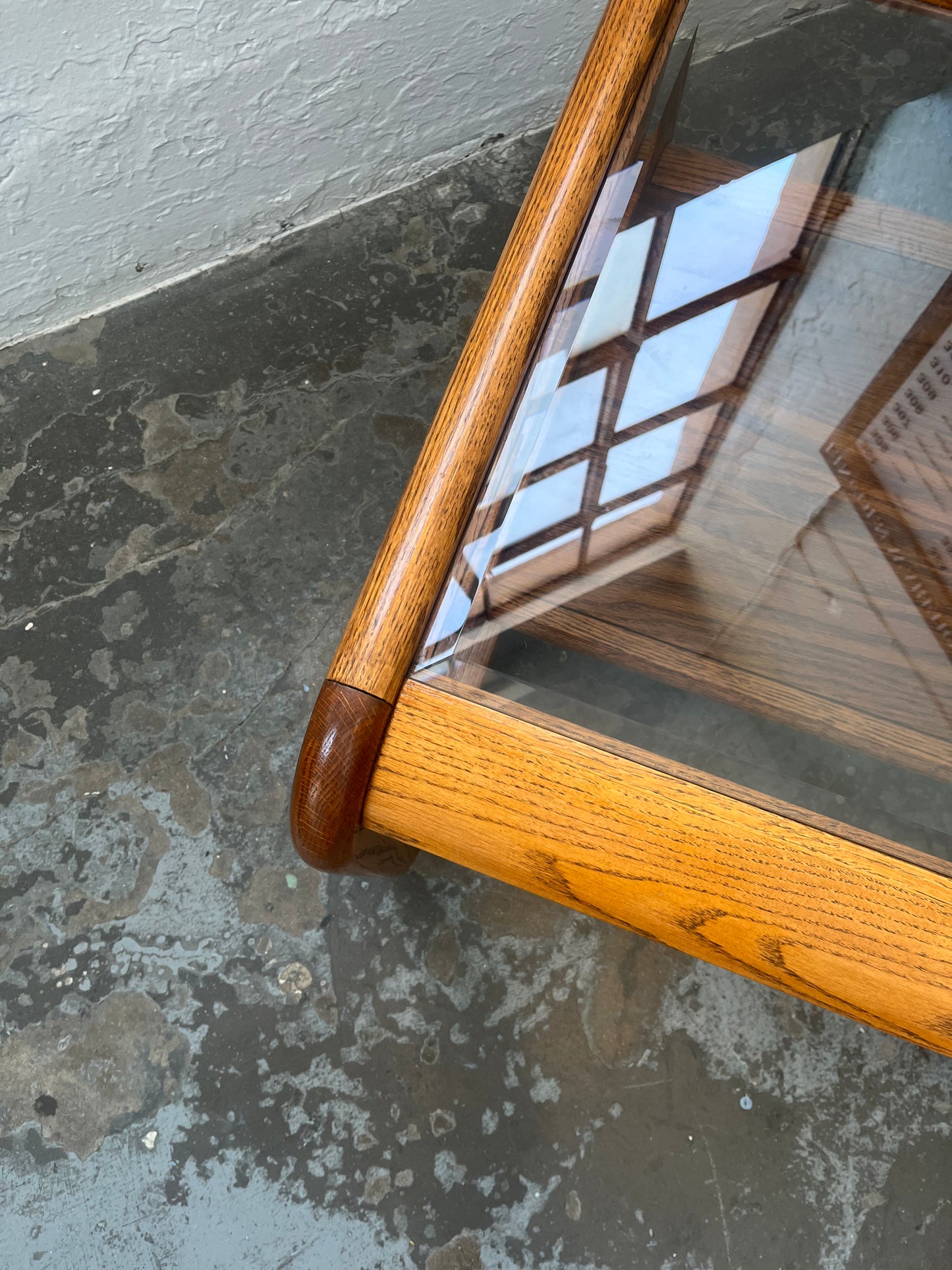 Vintage Postmodern Lou Hodges Style Oak and Smoked Glass End Table