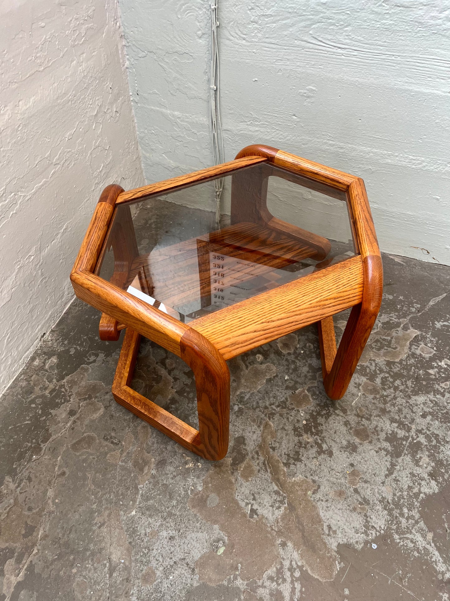 Vintage Postmodern Lou Hodges Style Oak Hexagon End Table