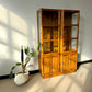 Vintage 1980s Oak and Glass Lighted Curio Cabinet