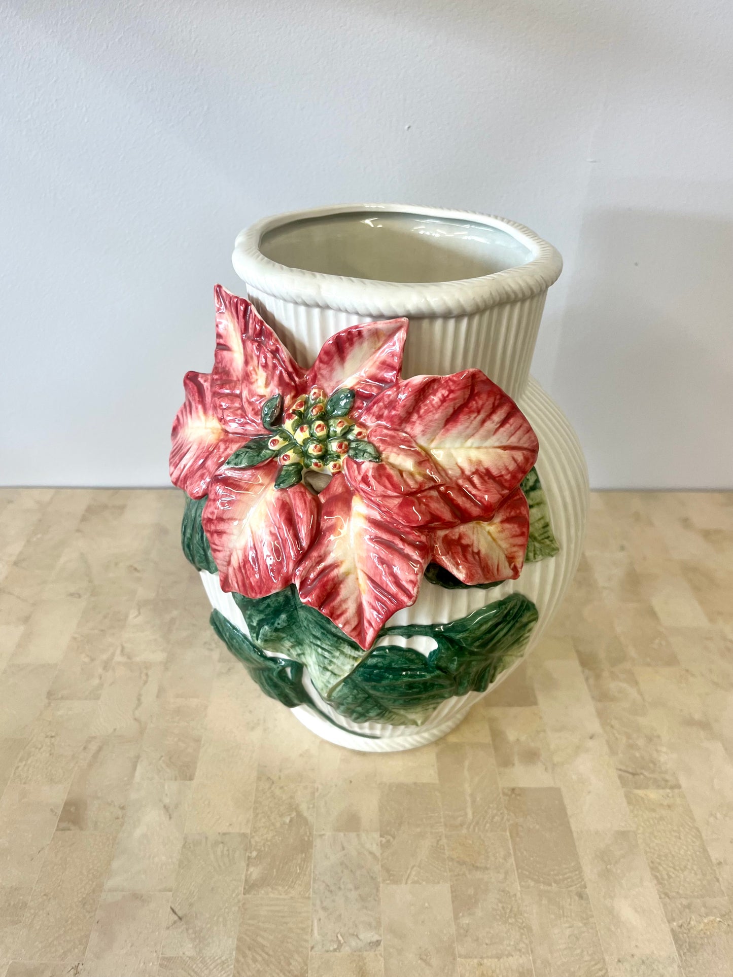 Vintage 1991 Fitz and Floyd Old World Poinsettia Vase