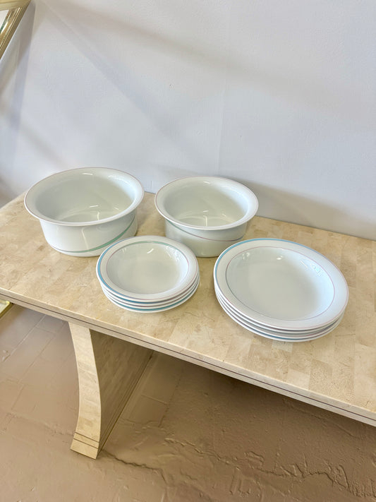 Vintage 1980s Pastel Rimmed Porcelain Arzberg “Orion” Tableware Set