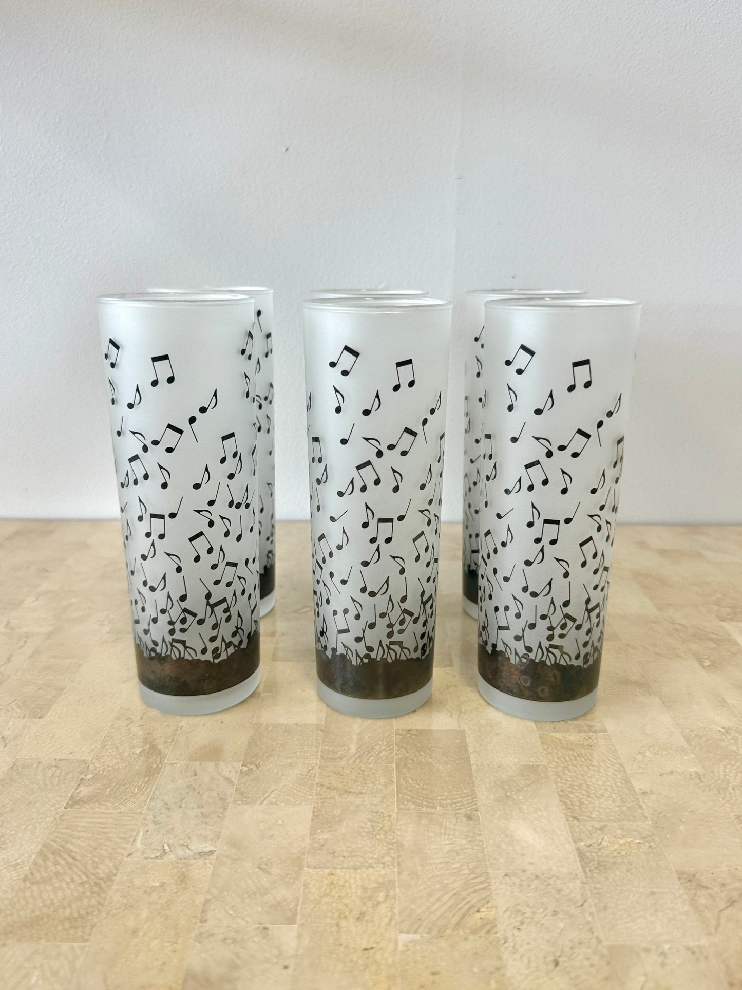 Vintage Albert Elovitz Frosted Musical Note Highball Glasses