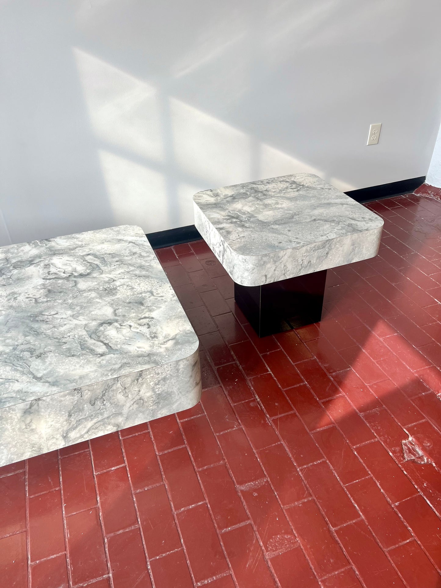 Postmodern Faux Marble Laminate End Tables