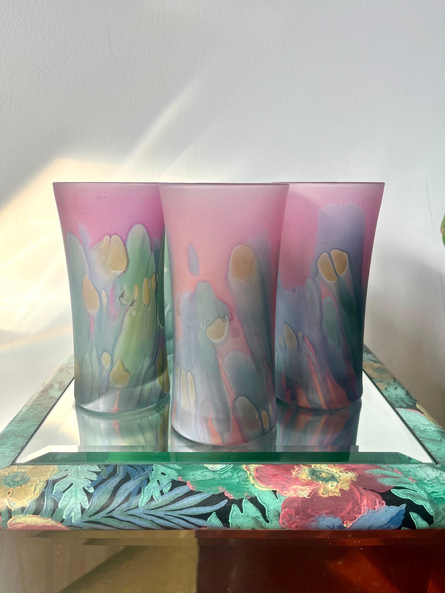 Vintage Rueven Art Nouveau Satin Glass Tumblers - S/6