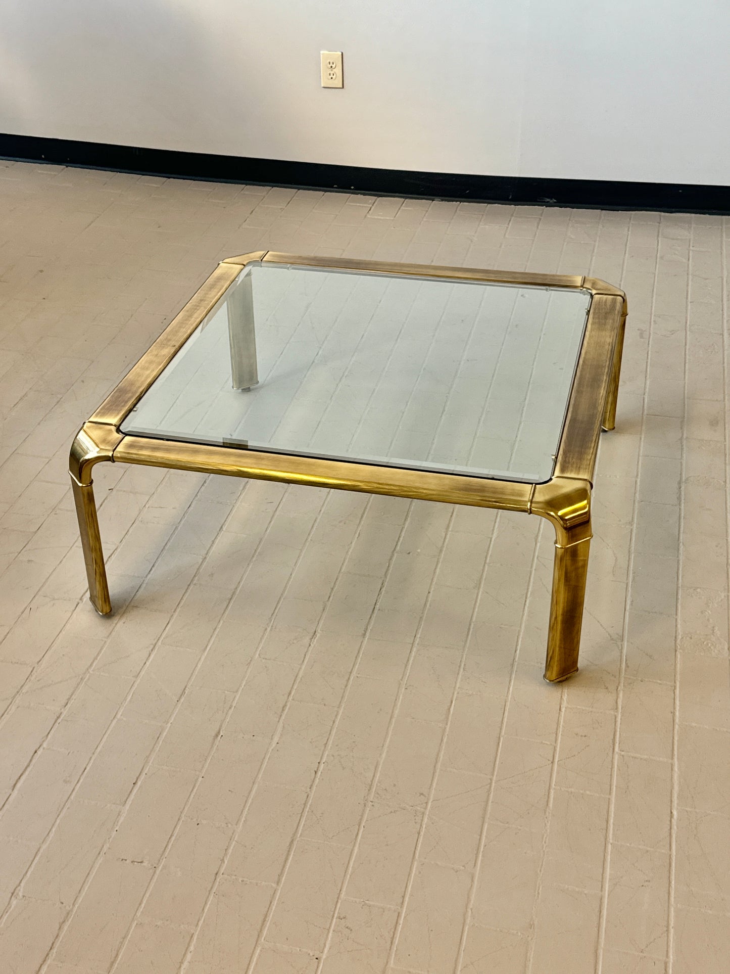 Vintage Brushed Brass & Glass Coffee Table by John Widdicomb