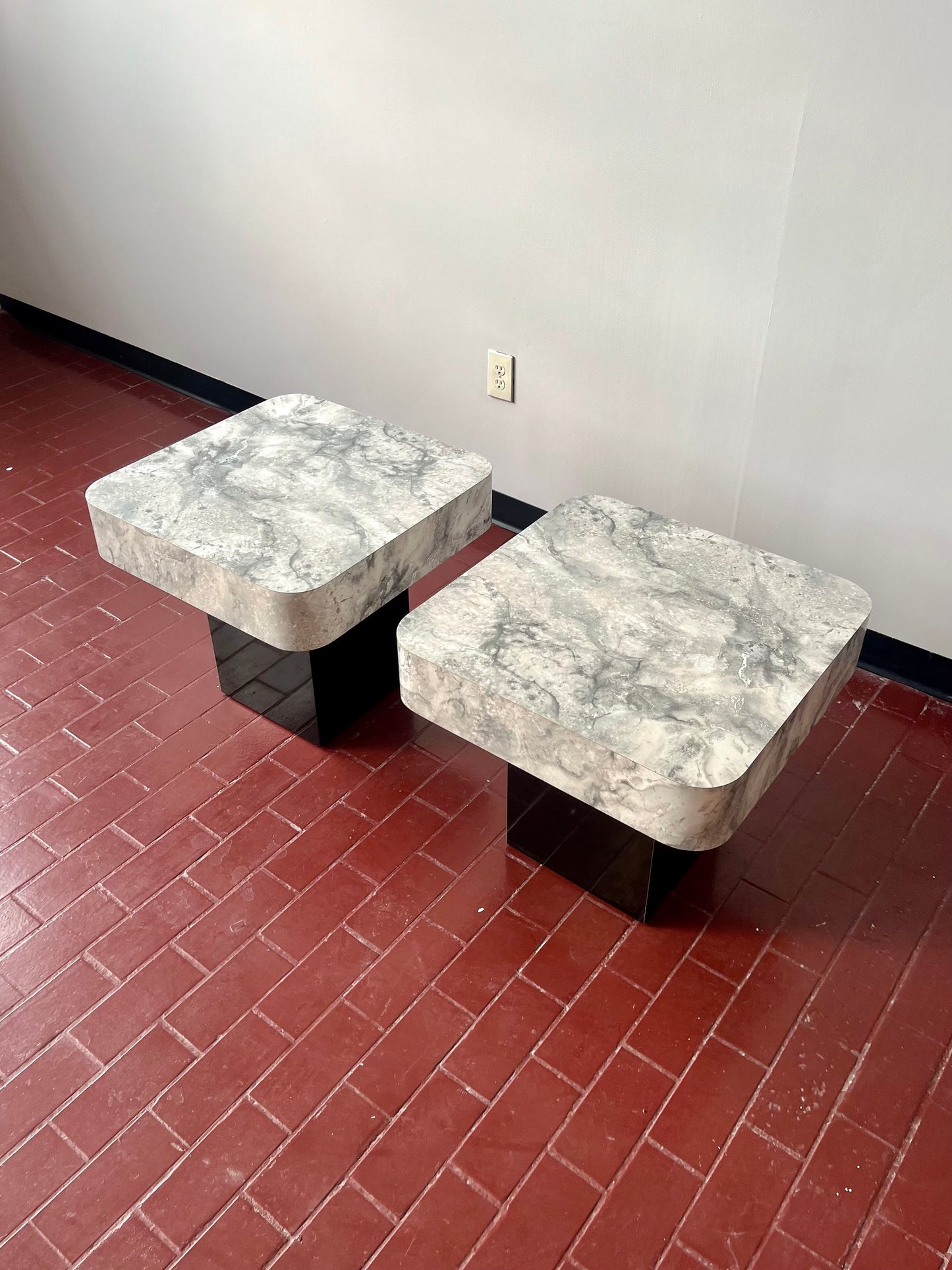 Postmodern Faux Marble Laminate End Tables