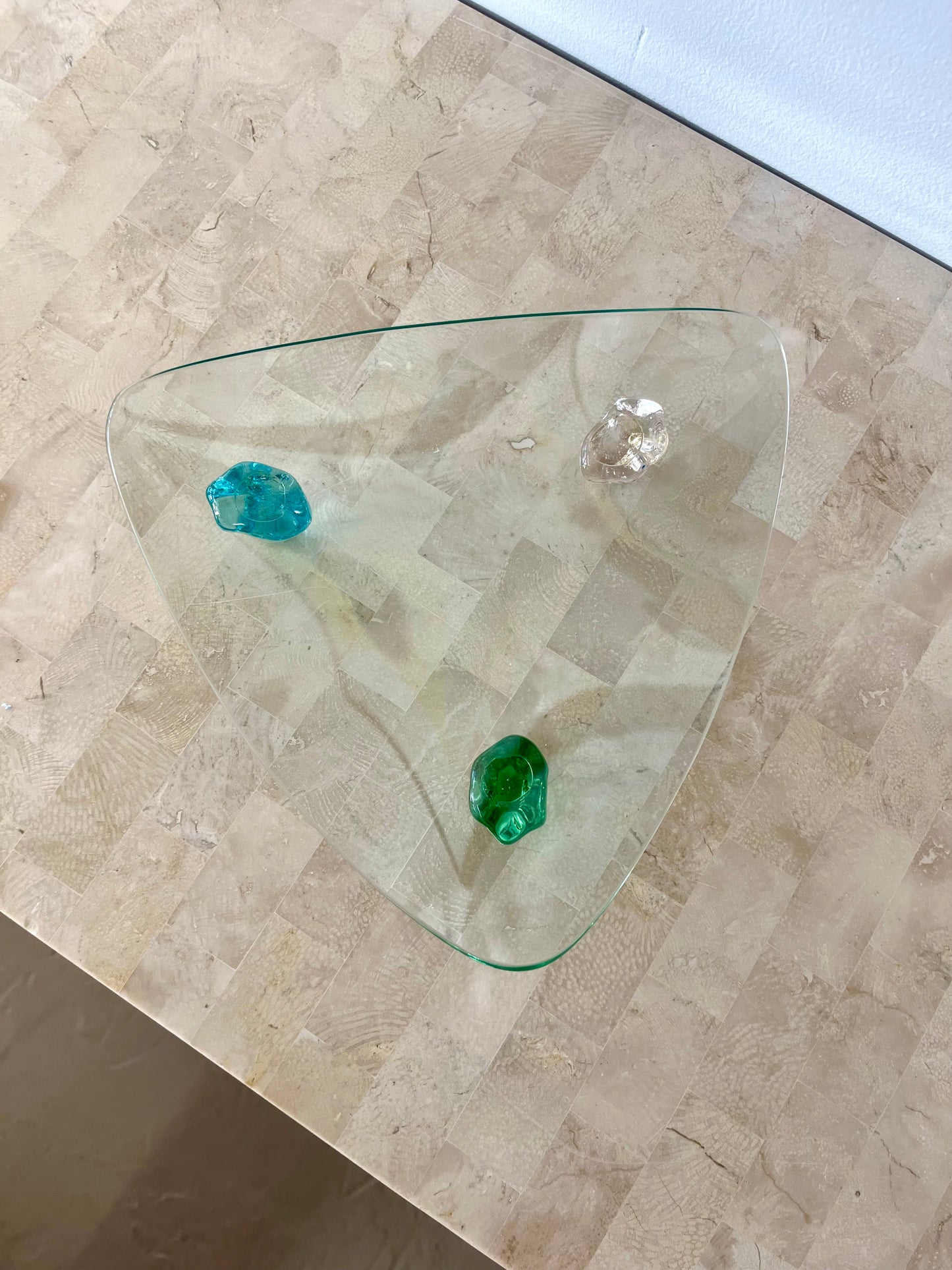 Vintage Triangle Shaped Gem Footed Glass Platters