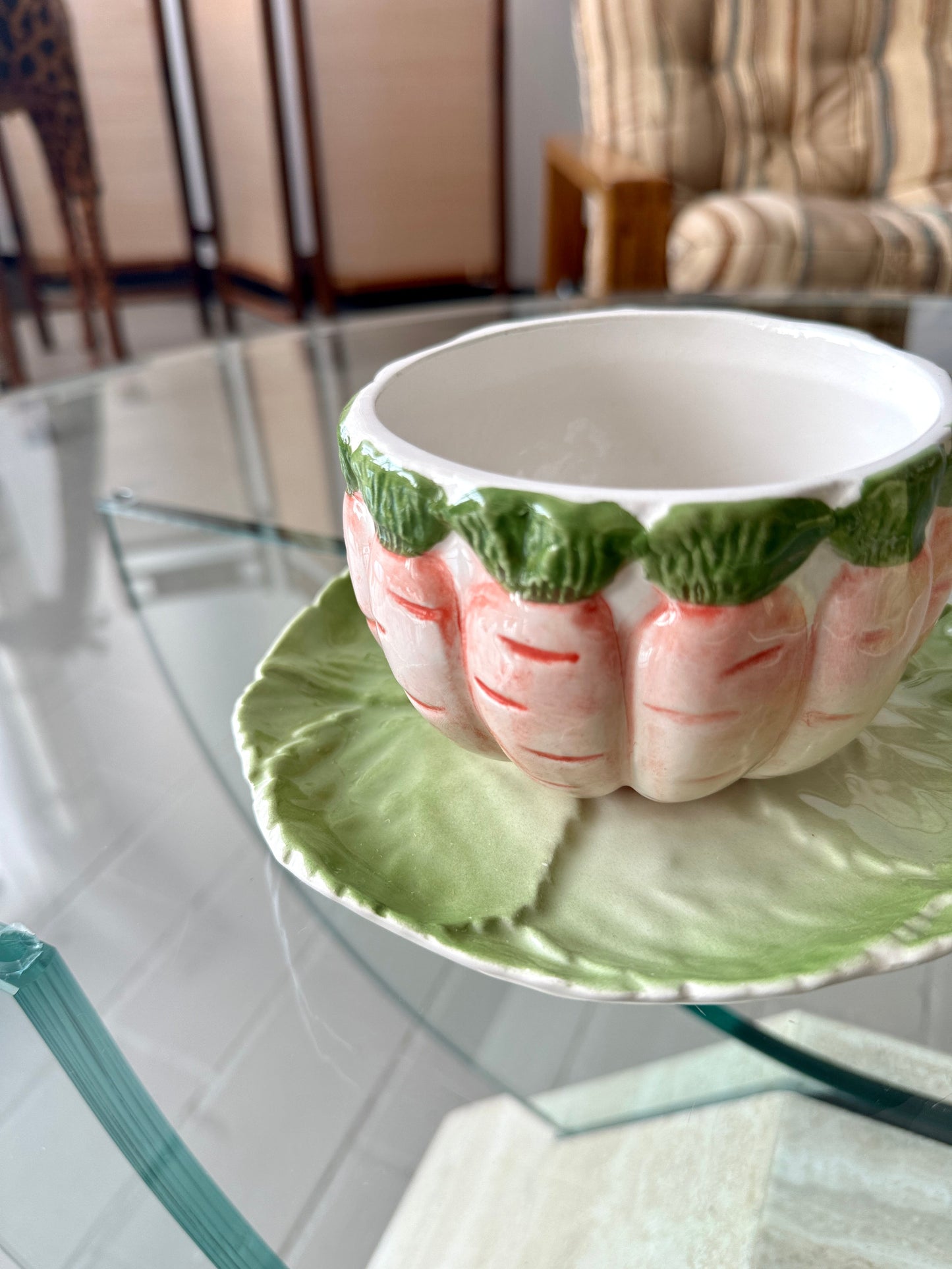 Vintage Ceramic Vegetable Embossed Bowl and Saucer Set