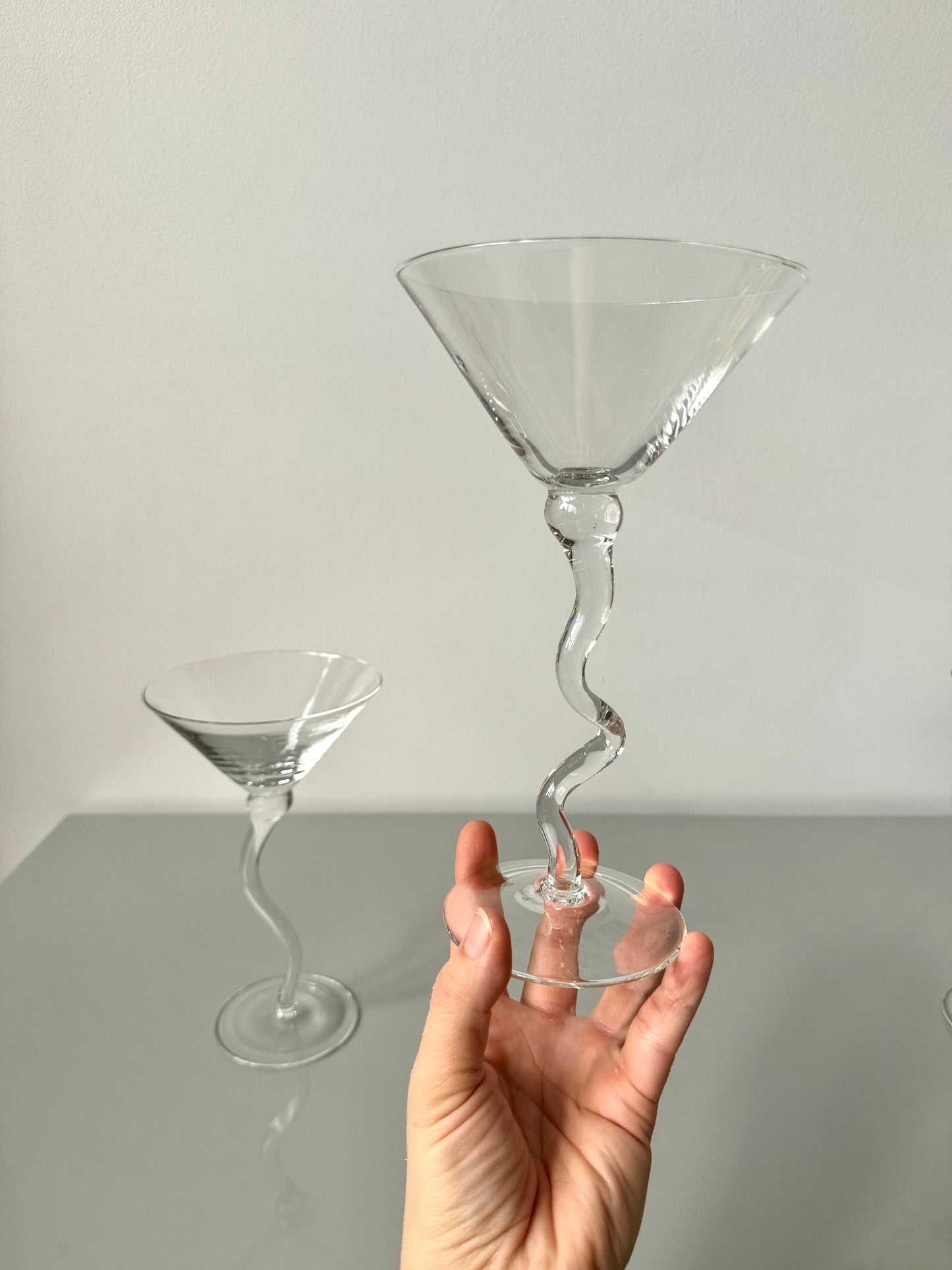 Vintage Handblown Squiggle Stem Martini Glasses