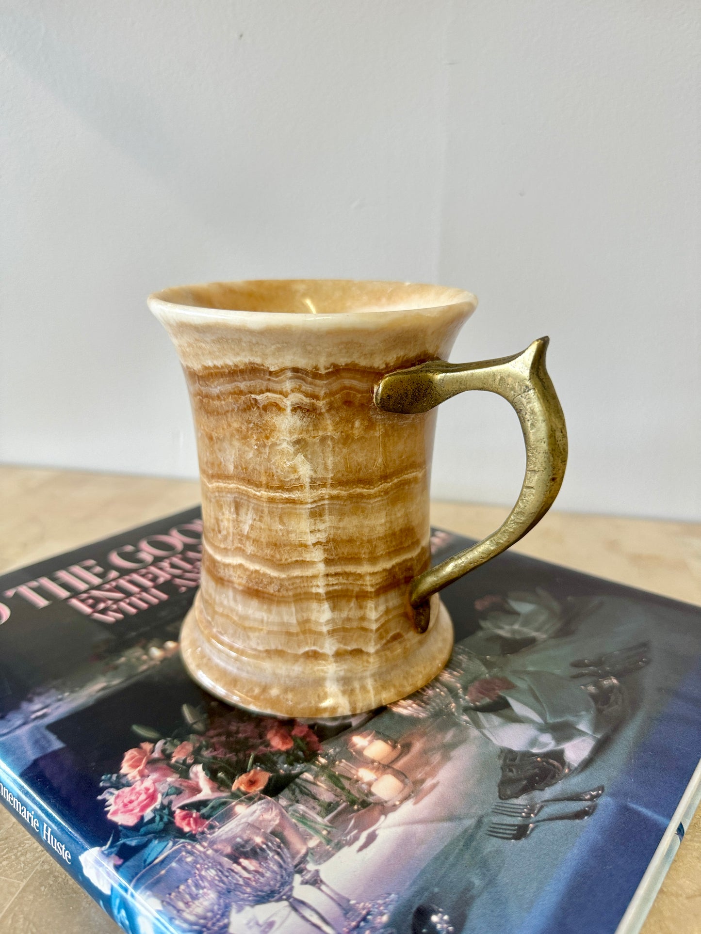 Vintage Onyx Hand Turned Mug with Brass Handle