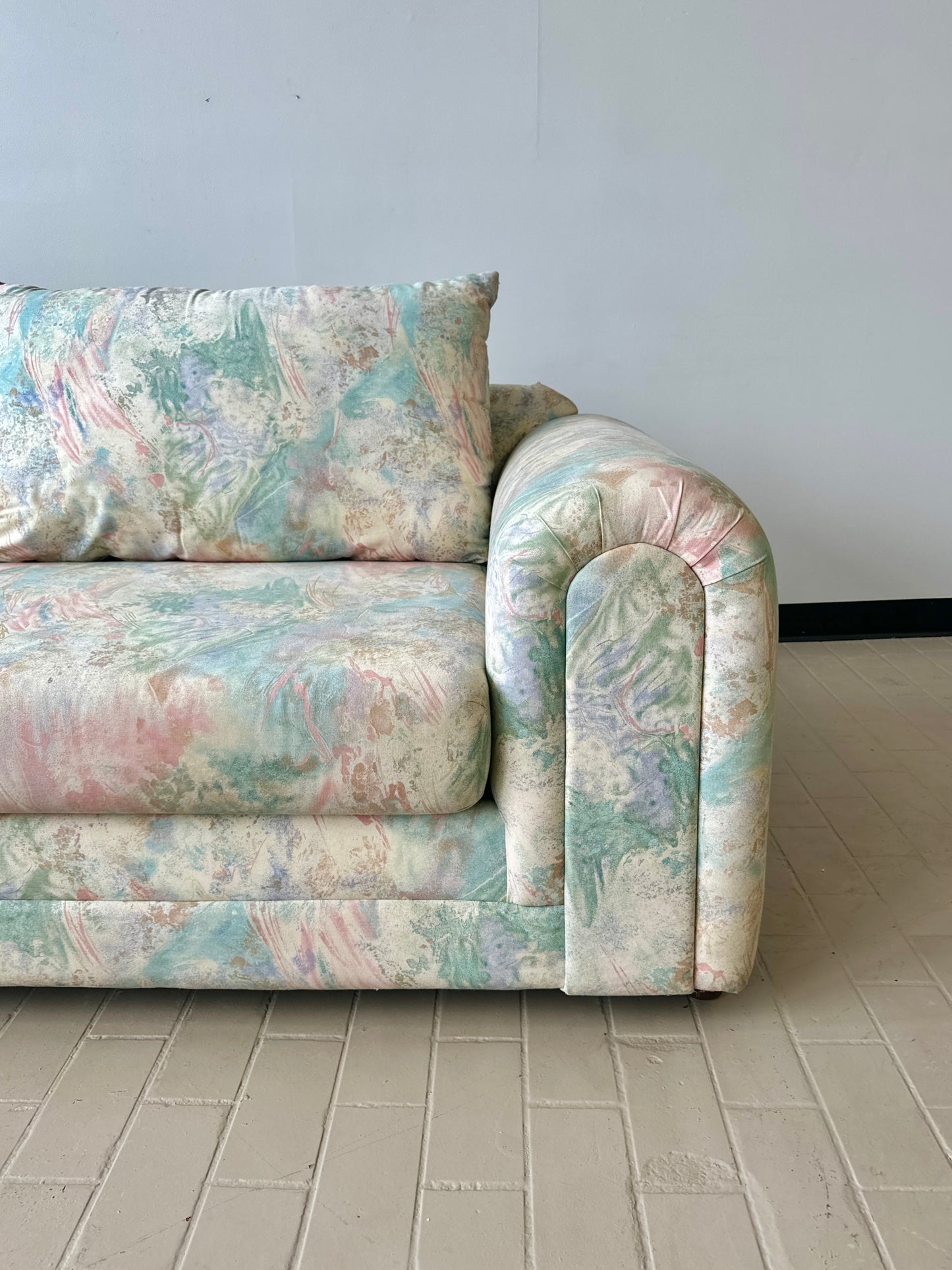 Vintage 1980s Deco Style Abstract Pastel Sofa