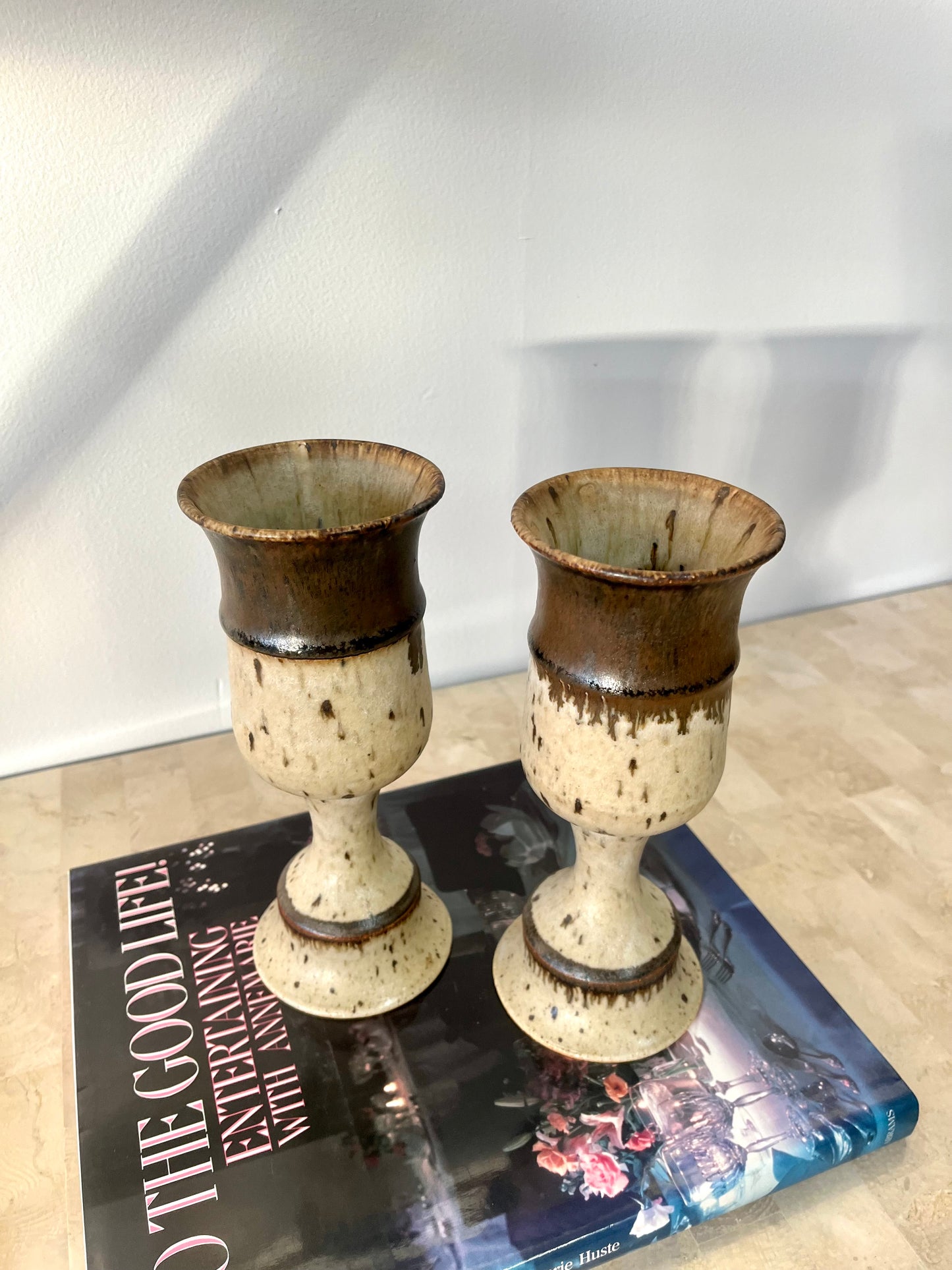 Vintage Mid Century Studio Pottery Stoneware Goblet Pair