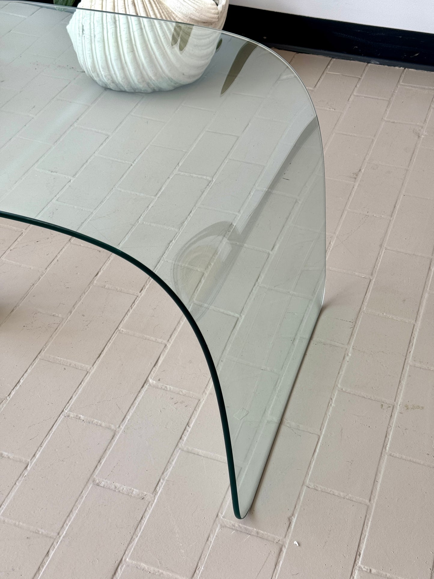 Postmodern Glass and Iron Waterfall Accent Table