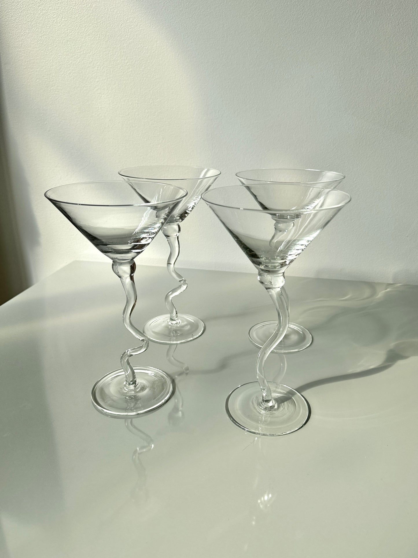 Vintage Handblown Squiggle Stem Martini Glasses