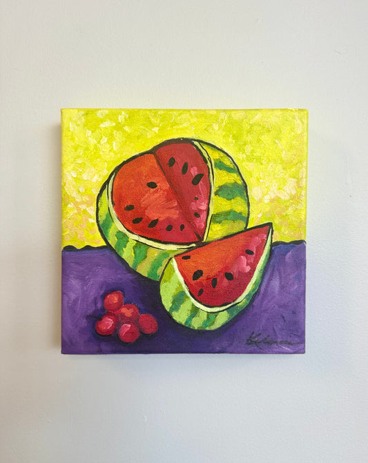Vintage “Watermelon + Cherries” Oil on Canvas