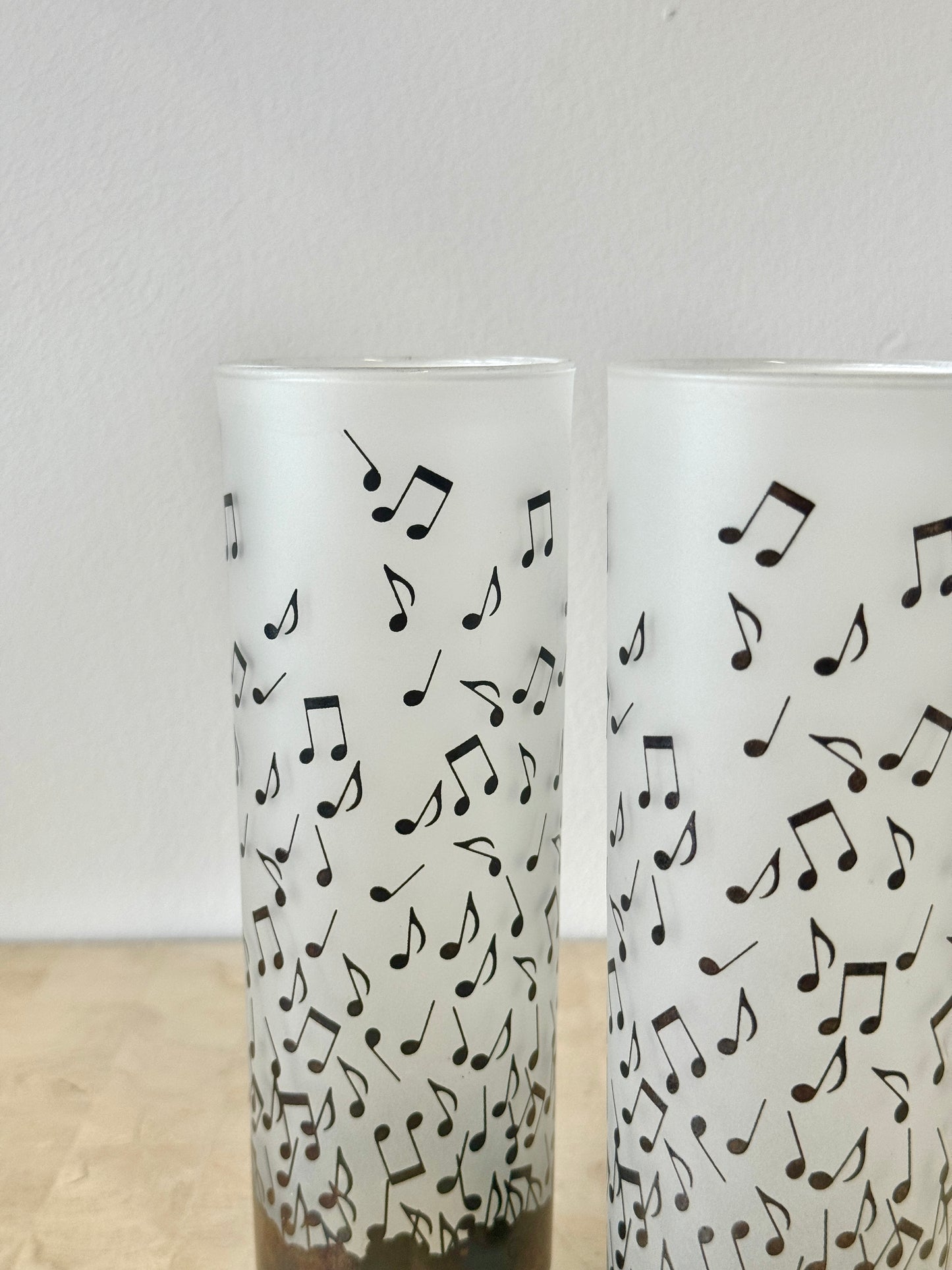 Vintage Albert Elovitz Frosted Musical Note Highball Glasses