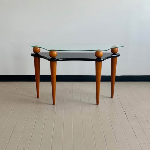 Postmodern Wavy Glass and Lacquer Console Table
