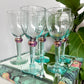Postmodern Handblown Aqua and Iridescent Purple Wine Glasses