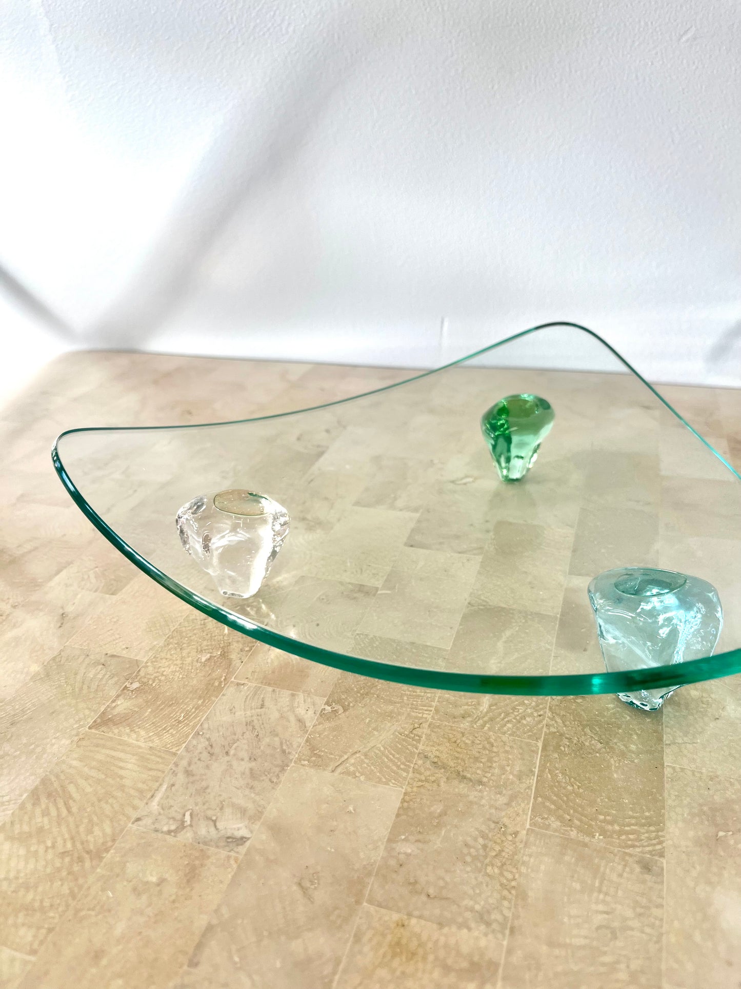 Vintage Triangle Shaped Gem Footed Glass Platters