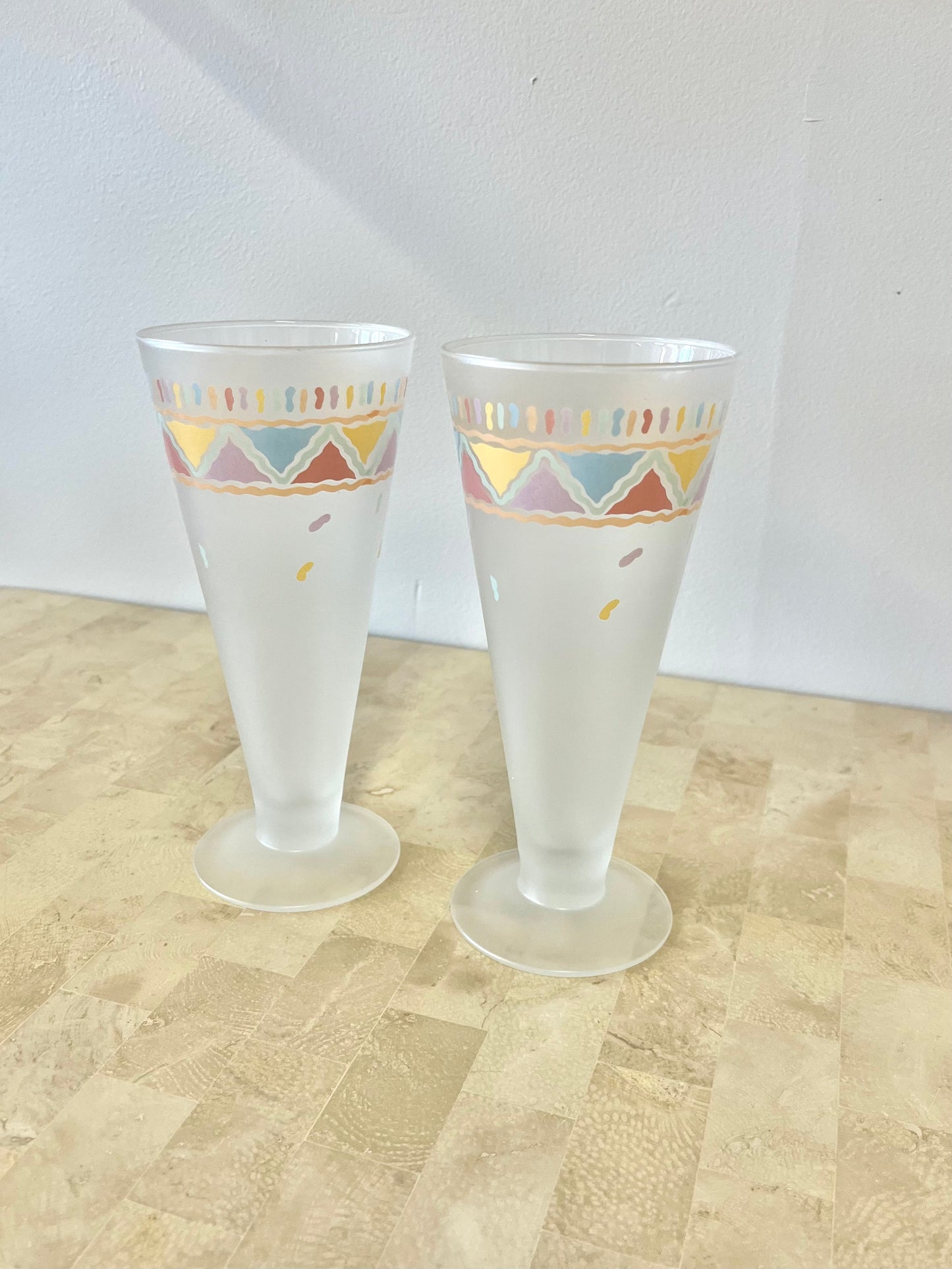 Vintage Frosted Southwest Style Pilsner Glasses, S/5