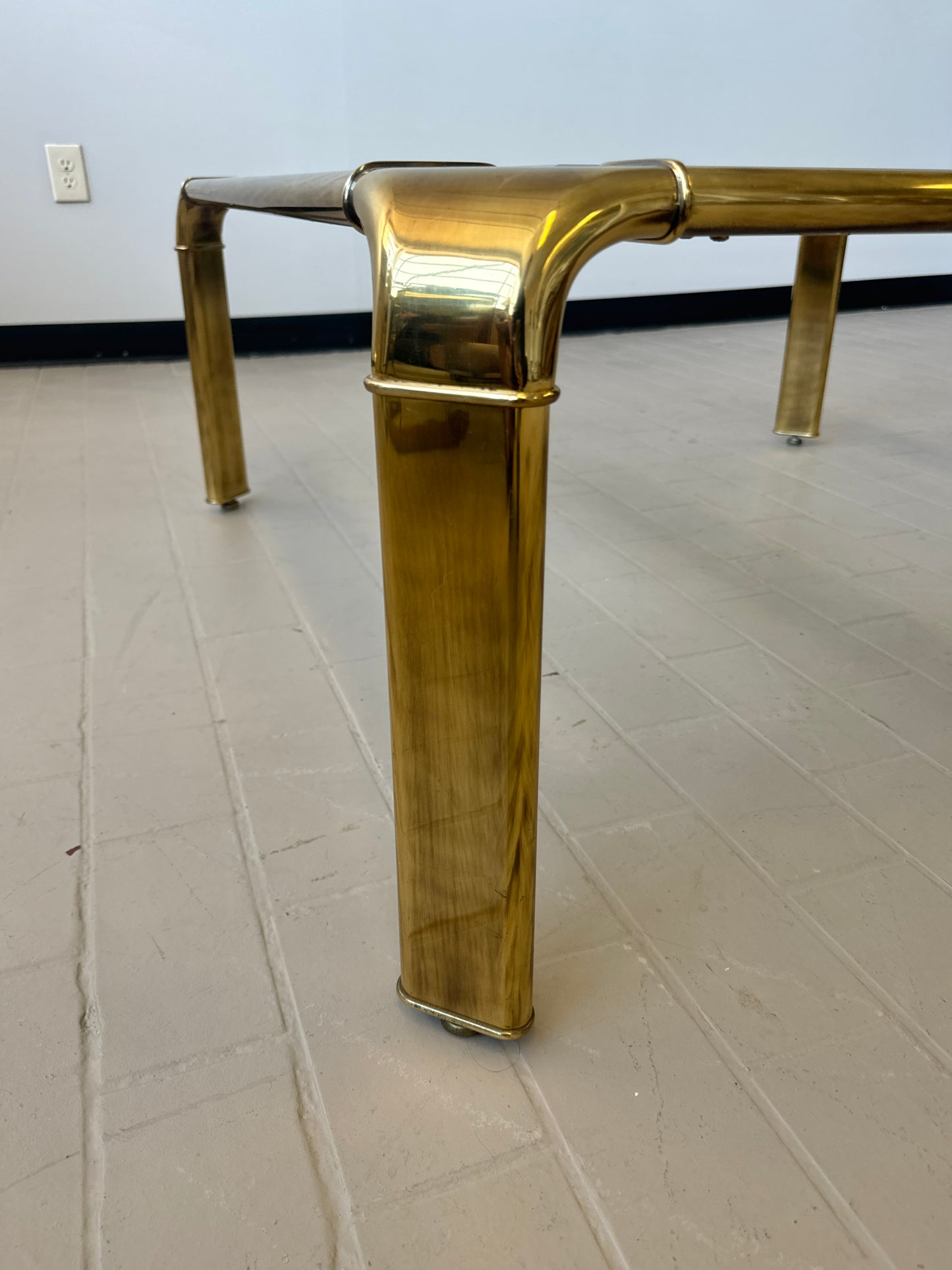 Vintage Brushed Brass & Glass Coffee Table by John Widdicomb