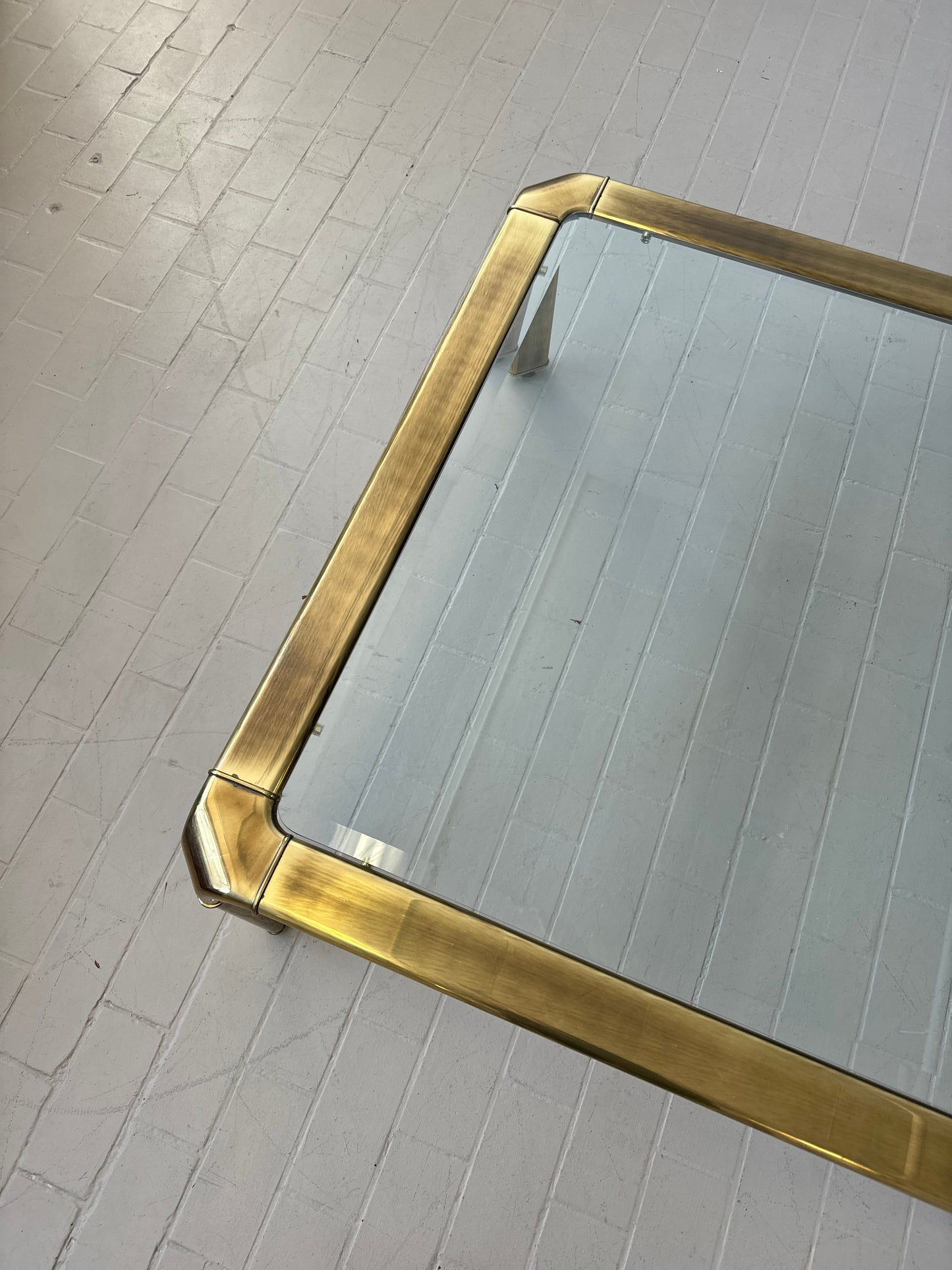 Vintage Brushed Brass & Glass Coffee Table by John Widdicomb