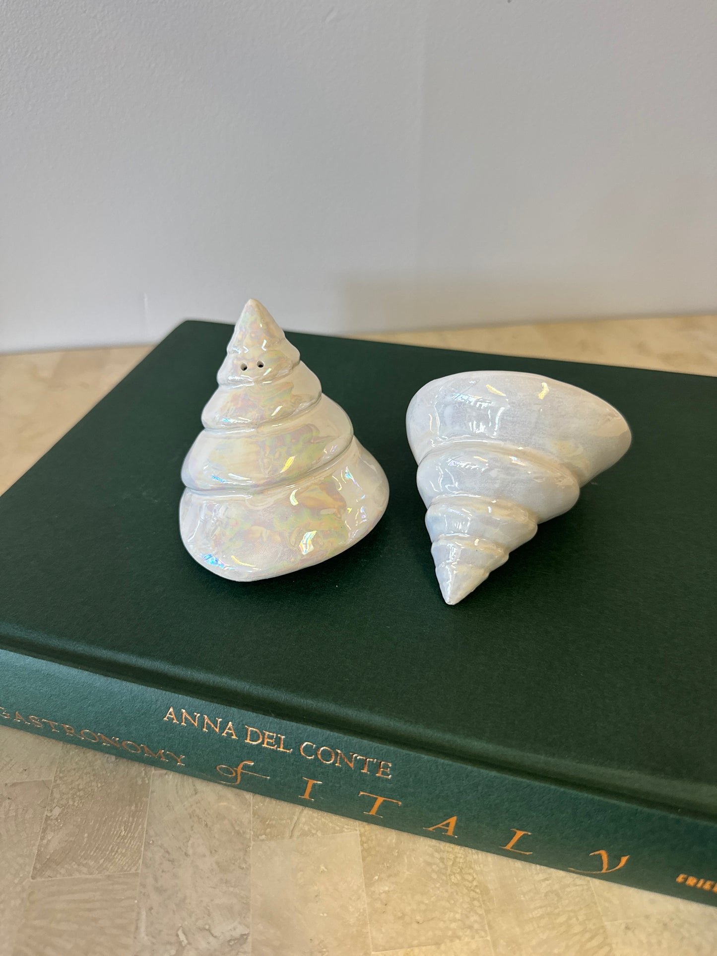 Vintage Ceramic Opalescent Seashell Salt & Pepper Shakers