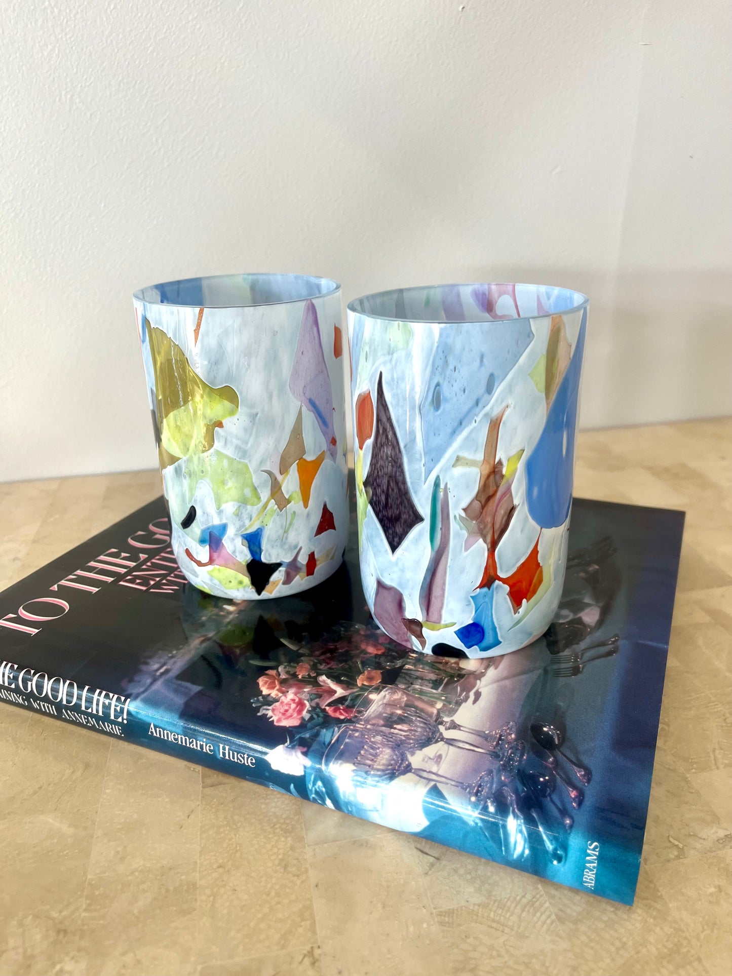 Murano-style Terrazzo Glass Tumbler Pair