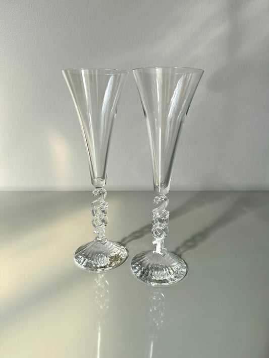 Vintage Pair Cristal D'arques-Durand Crystal Fluted 2001 Champagne Glasses
