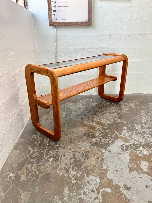 Postmodern Lou Hodges Style Oak and Smoked Glass Console Table