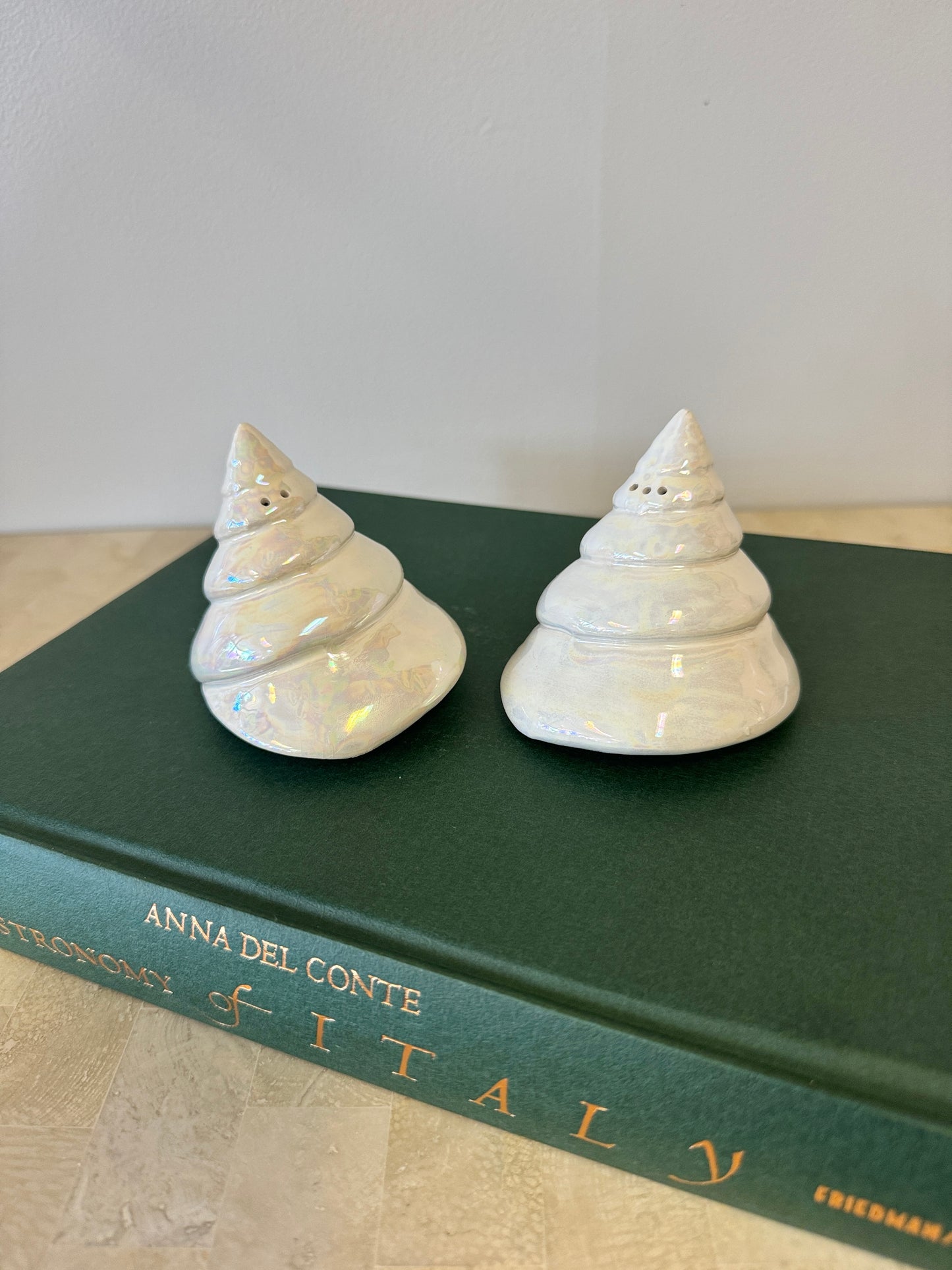 Vintage Ceramic Opalescent Seashell Salt & Pepper Shakers