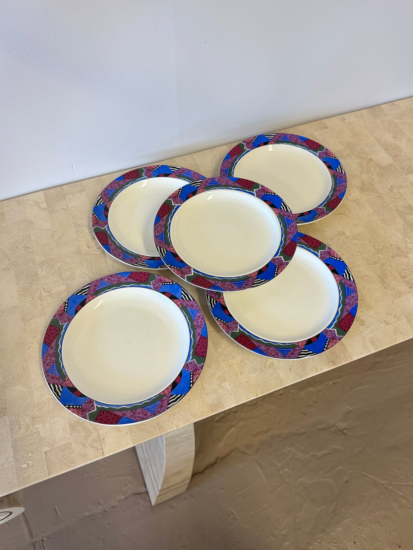 Set Five Vintage 1994 Memphis Style Majesticware “Twilight” Salad Plates