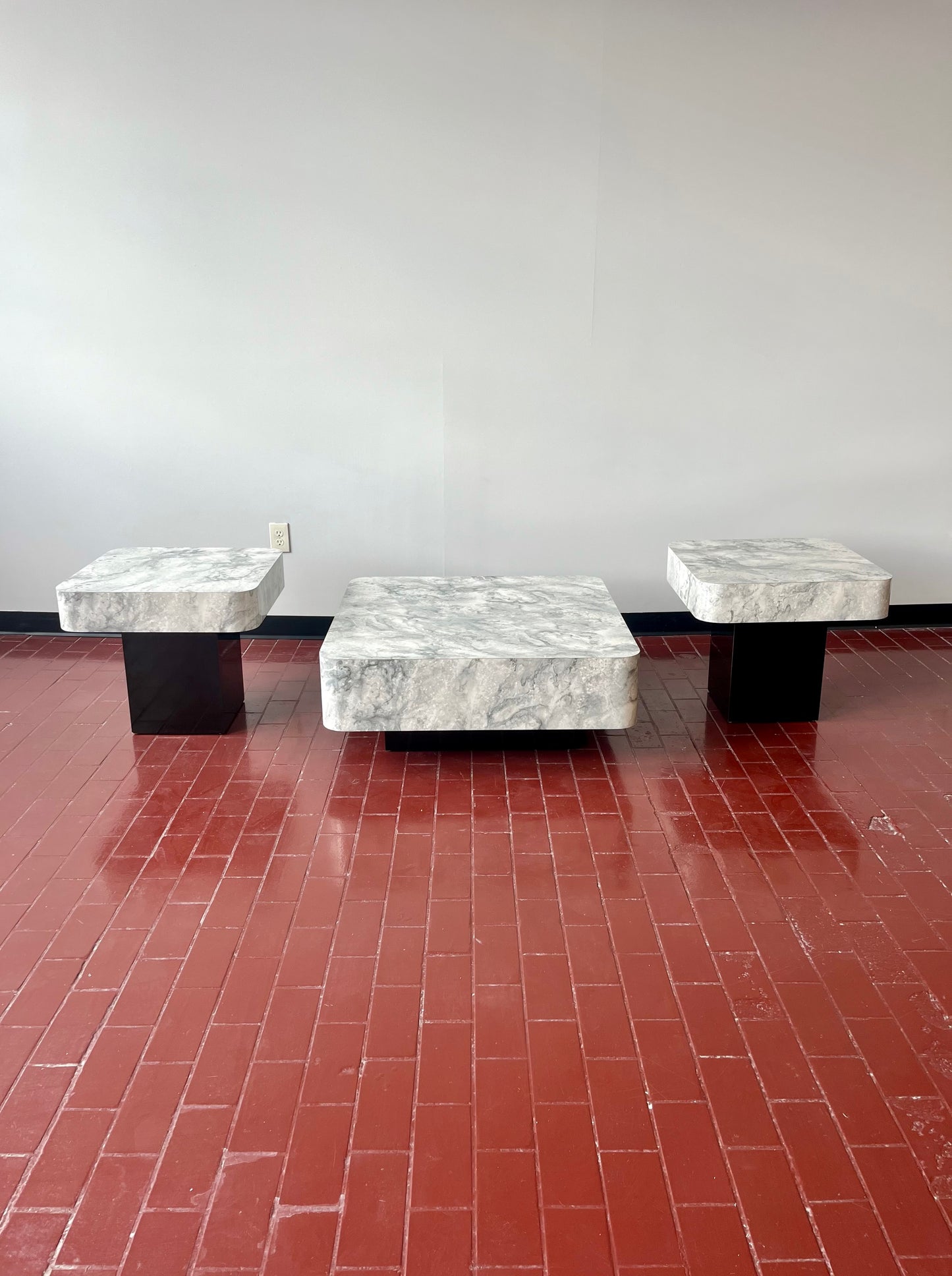 Postmodern Faux Marble Laminate End Tables