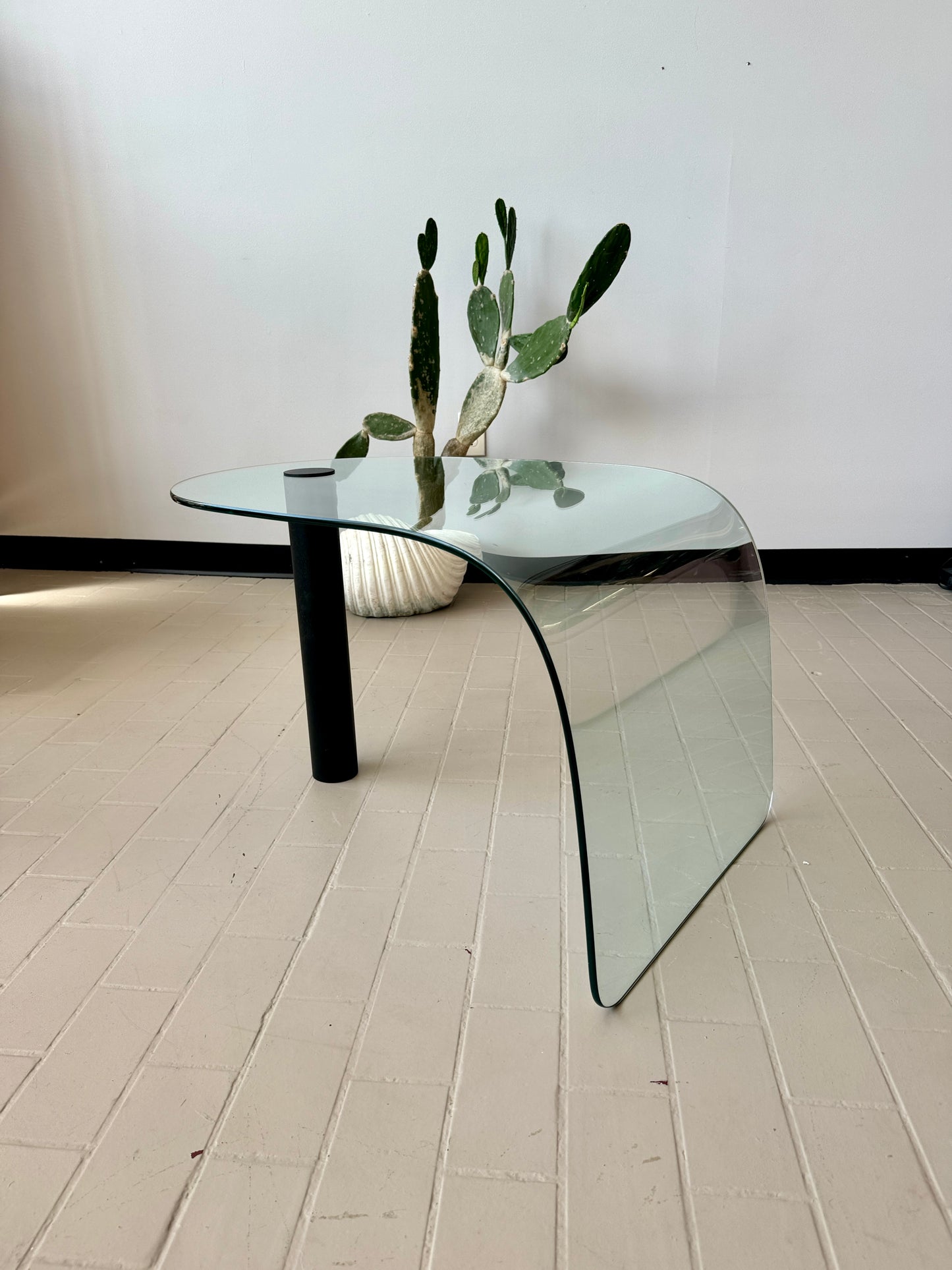 Postmodern Glass and Iron Waterfall Accent Table