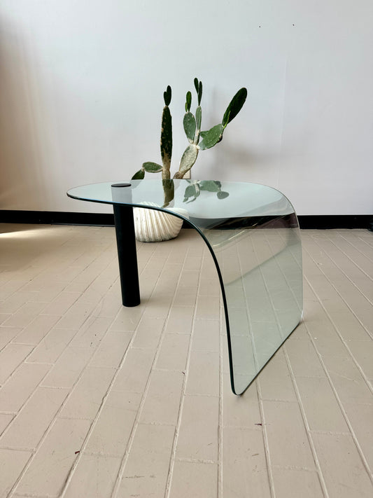 Postmodern Glass and Iron Waterfall Accent Table