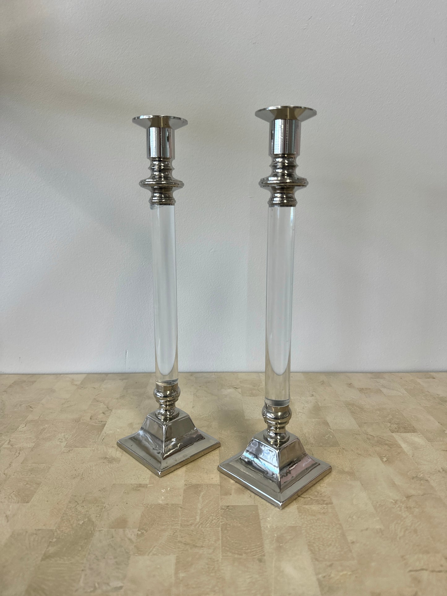 Vintage Lucite & Silverplate Candlesticks