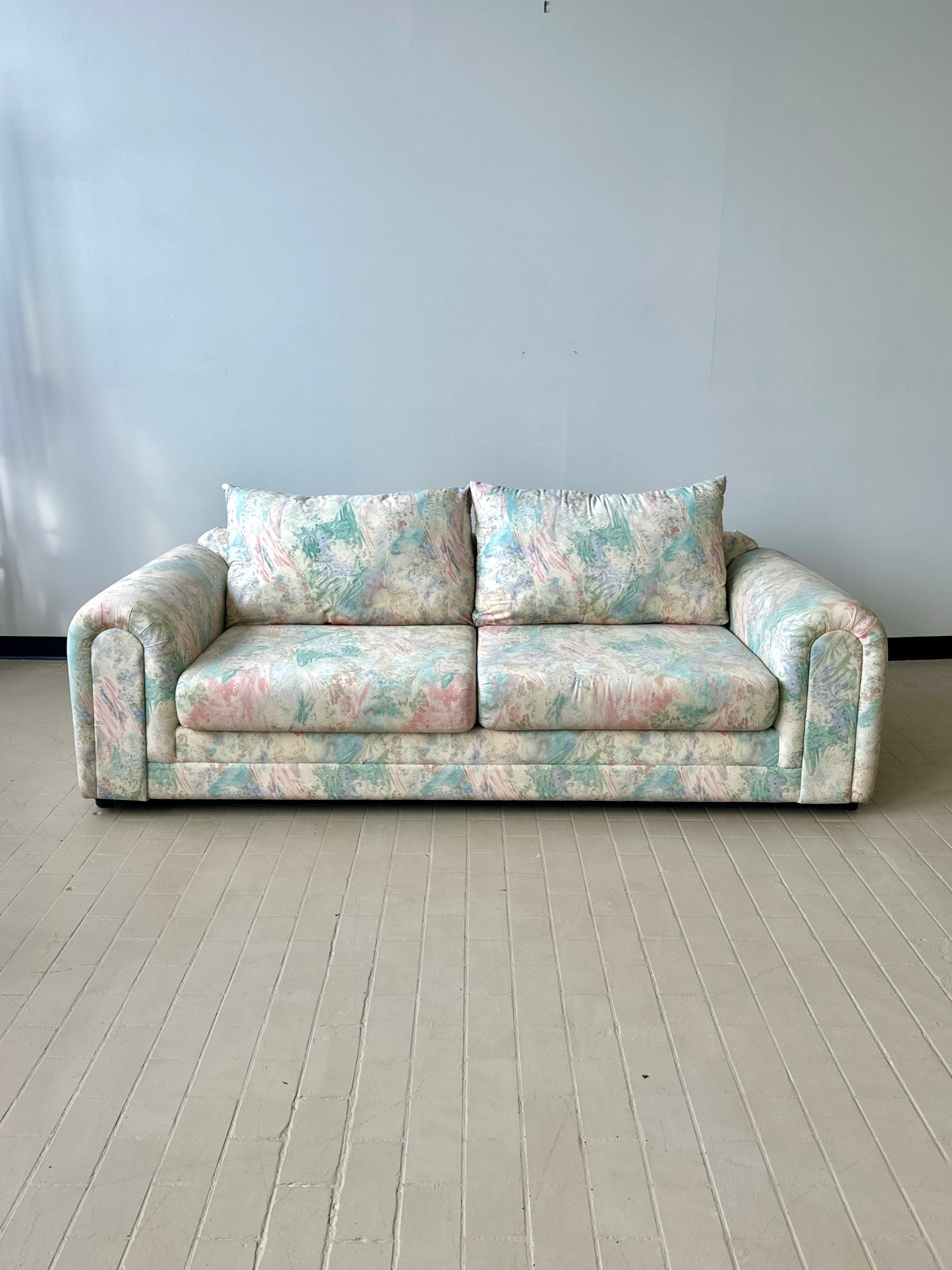 Vintage 1980s Deco Style Abstract Pastel Sofa