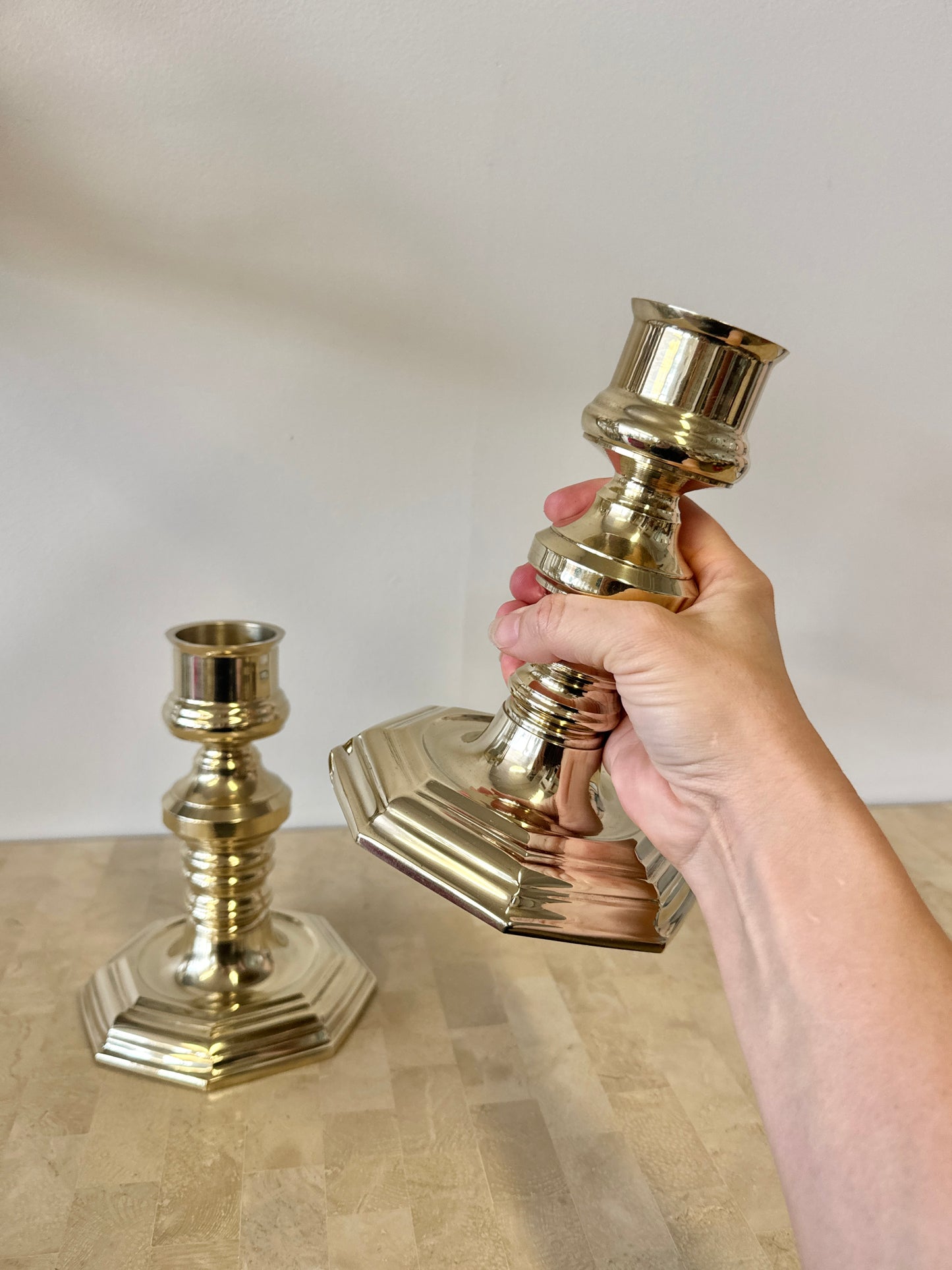 Vintage Chunky Brass Candlesticks