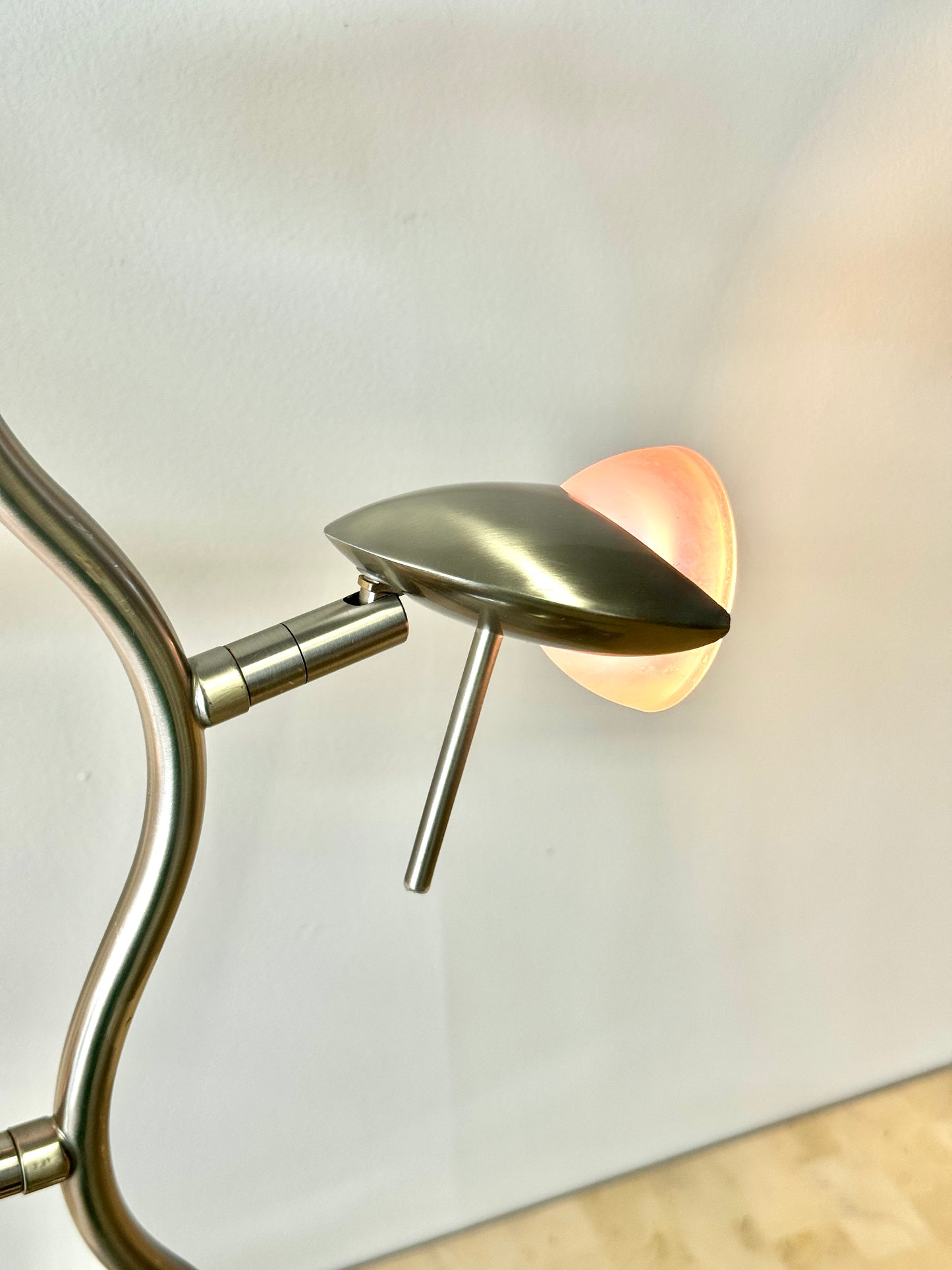 Vintage Brushed Steel Space Age Adjustable Tri-Head Table Lamp