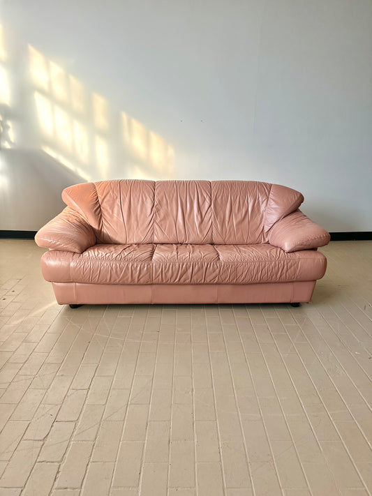 Vintage Postmodern Italian Pink Leather Sofa